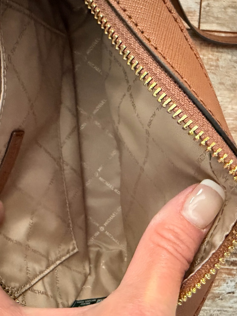Michael Kors Tan Saffiano Leather Crossbody with Gold Chain - Picture 5 of 8